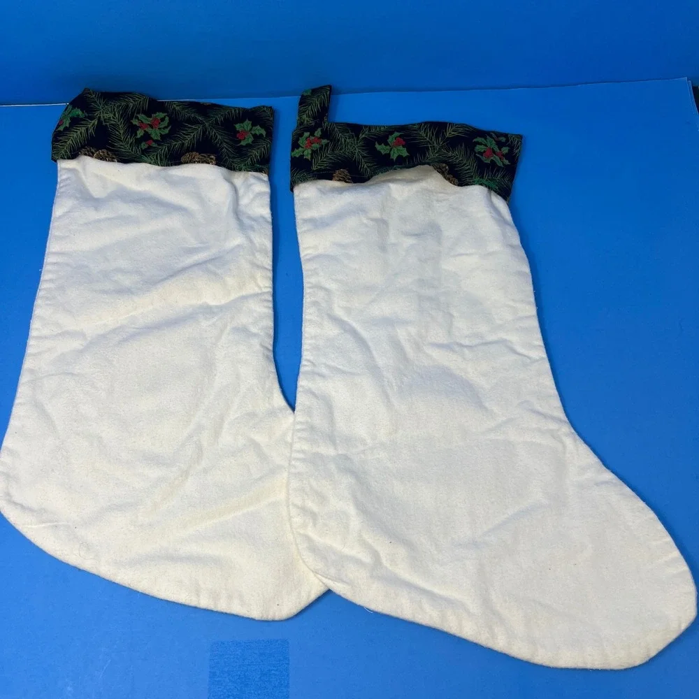 Christmas Stockings White Vintage Mary Joseph Embroidered Nativity Religious Set
